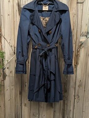 Vintage bebe Teal Fit & Flare Ruffle Trench Jacket Coat Large
